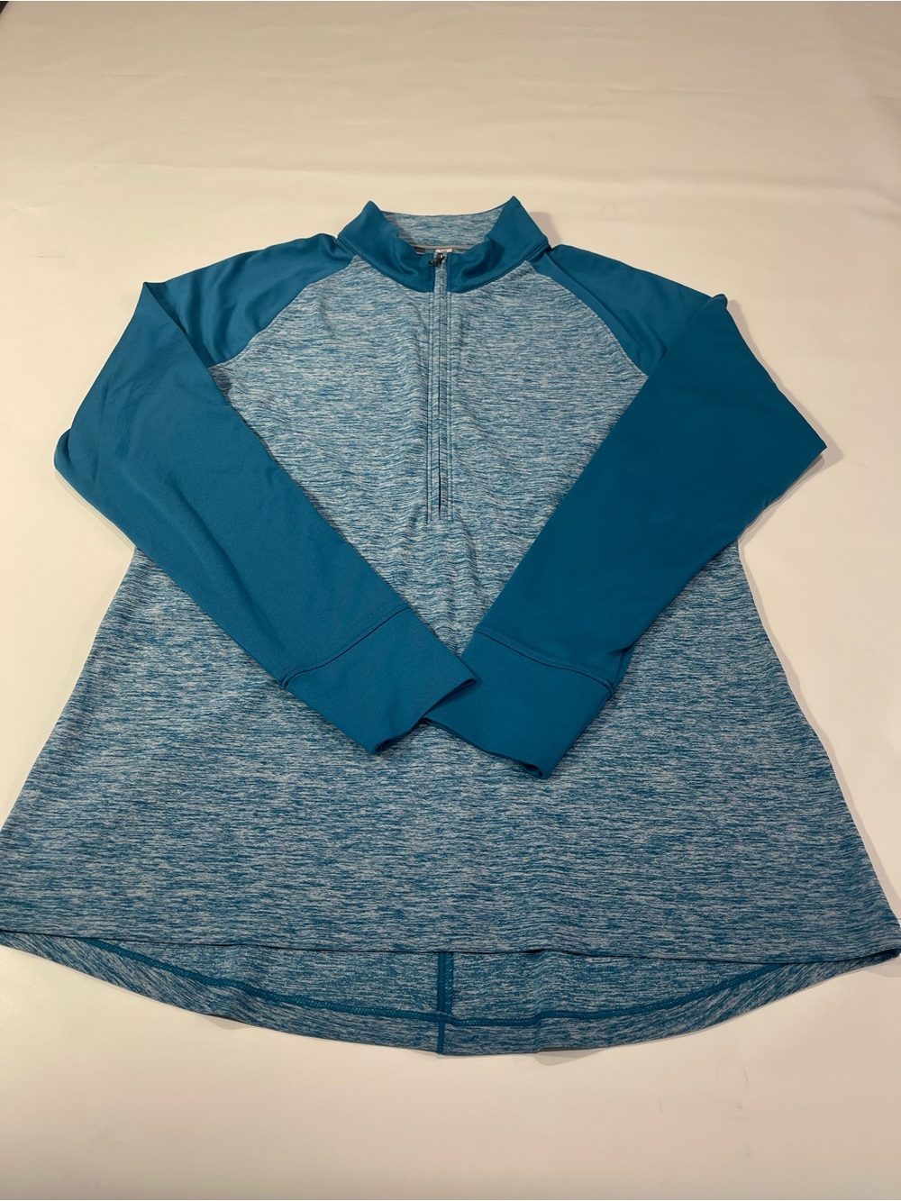 Under Armour Women’s L Teal Heathered 1/4 Zip Fitted Mock Neck Jersey Top.#0733